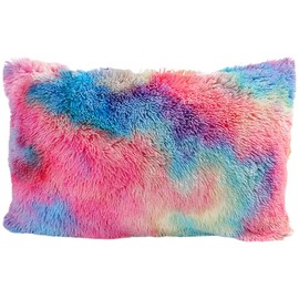 Veemoon Decorative Fuzzy Pillow Covers Rainbow Fluffy Cushions Protector Throw Pillow Cover Shaggy Pillow Case Decorative Pillow Cover Protector for Satin Sofa Pillows