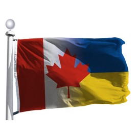 Canada Ukraine Flag 3x5 Ft -Double Sided Print Canadian Ukrainian National Flags Polyester with Two Brass Grommets 3x5 Foot Flag Decorations House Banner
