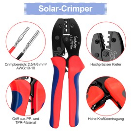 Solar Crimping Tool Set for 2.5/4/6 mm² PV Cable, 10 Pairs of Cable Connectors, 10 Pairs Male/Female Plugs, 1 x Crimping Tool, 2 x Wrenches for Solar Plug Cable Connection