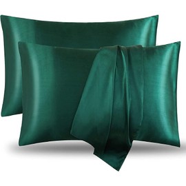 Satin Pillowcase, T Tersely 2 Pack 20"x 30" Silk Satin Pillowcases for Hair and Skin Queen Size Pillow Case with Envelope Closure (Dark Green)