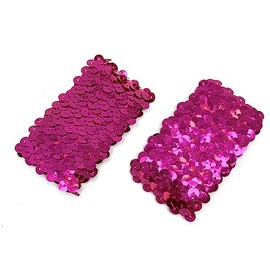 Violet Pair Of 17cm x 4.5cm Elastic Sequin Polyester Slim Wristband Fancy Dress Cuffs