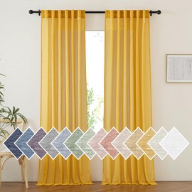 NICETOWN - Cortinas traslúcidas de lino dorado para sala de estar, bolsillo para barra y pestaña trasera, tratamiento retro semitransparente, tela de lino con filtro de luz para recámara, 2 paneles,