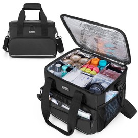 Maletín médico aislado con separadores ajustables, suministros de medicina bolsa resistente al agua para el hogar, viajes, camping, bolsa vacía - diseño patentado, negro, negro