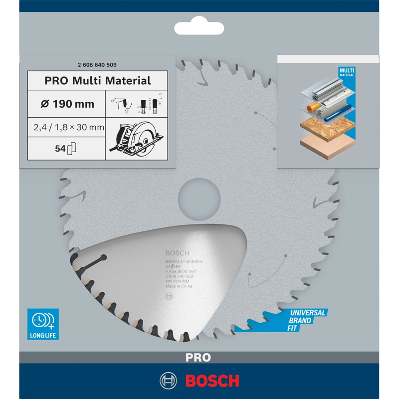 Bosch Circular Saw Blade 54 Teeth Multi Material 190 mm