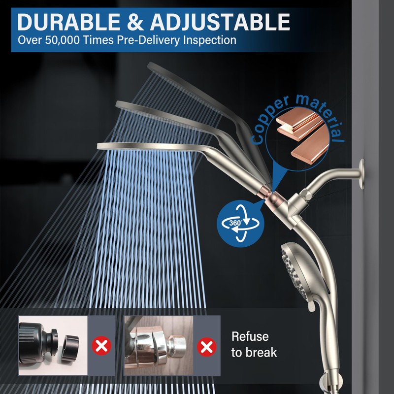 7.5" Rotatable Dual Shower Head with Handheld Combo, Kids Friendly