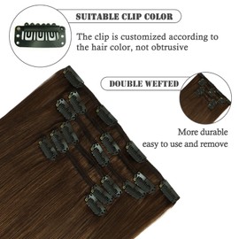 Aison Clip in Hair Extensions 100% Remy Human Hair Medium Brown 7A 70G/7Pcs Soft Silky Straight 16clips for Women(18 Inch #4)