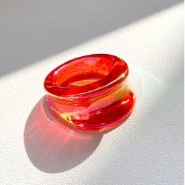 XAM Chic Resin Geometric Rings - Transparent Neon Statement Jewelry for Women Party & Daily Accessories red