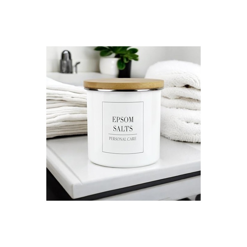 Minimalist Range Epsom Salts Storage Canister - White Metal Enamel