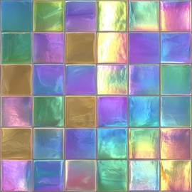 IOHEFY 10PCS 12x12 Inch Peel and Stick Floor Tiles Iridescent Rainbow Mosaic Self Adhesive Vinyl Tile Bathroom Kitchen Decor Removable Colorful Glossy Flooring
