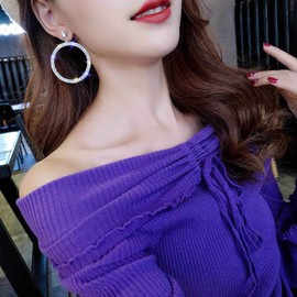 Aneneiceera Fashion Crystal Hoop Dangle Earrings Fashion Bridal Rhinestone Hoop Drop Earrings Lightweight Large Circle Earrings Gold Sparkling Prom Earrings Jewellery for Women and Girls (Gold),