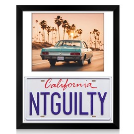 Dunkive License Plate Wall Frame, 12" x 6" Modern Black Display License Plate Cover with 10" x 8" Photo Display Frame, 98% UV Protection Polystyrene License Plate Photo Frame Display Stand with Hook