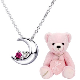 Sears Crescent Moon Necklace Natural Diamond x 12 Birthstone Silver Necklace with Teddy Bear and Heart Box e-1625-tdt-01