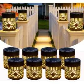 UGQQ Solar Post Cap Lights Outdoor, Waterproof Solar Powered Mandala Projection Wall Light, LED Post Light for Wooden/Vinyl Post, Garden, Patio, Deck, Post, Step, Fence, Yard Decor (8, Warm)