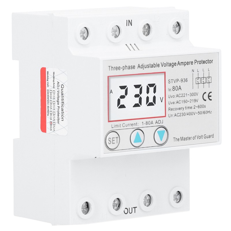 Adjustable Voltage Protector 3Phase LCD Multifunctional SelfResetting STVP936 230v 400V