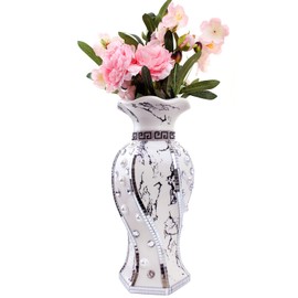 Serdic Modern Decorative Vase,Silver Flower Vase for Home Decor with Rhinestone,30 cm Luxury Ceramic Vase for Centerpiece,Living Room,Bedroom,Large Flower Vase