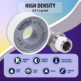 Gasoila PTFE Thread Seal Tape – Professional-Grade, 3/4 Inch x 576 Inch, High-Density Thread Tape for Plumbing, HVAC, Gas Lines, Water Pipes, and Air Compressors – Leak-Proof Seal, Non-Toxic