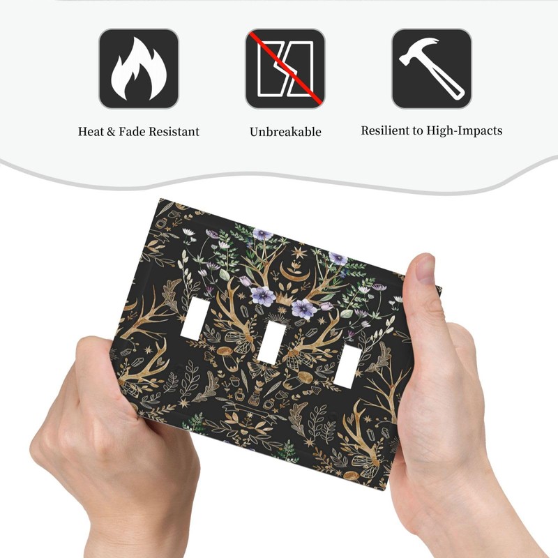 Botanical Morris Floral Midnight Black 3 Gang Light Switch Covers
