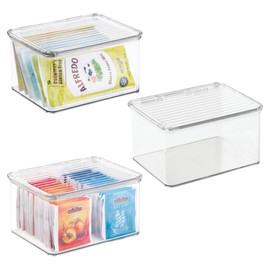 iDesign Plastic Stackable Hinged-Lid Pantry or Kitchen Storage Box - Set of 3 - Clear