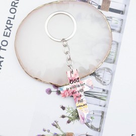 OEHEDOU Cross Keychain God Is Within Her She Will Not Fall Keychain Spiritual Gift For Women Christian Gifts For Female Religious Gifts For Female Girls Bible Verse Prayers Gifts