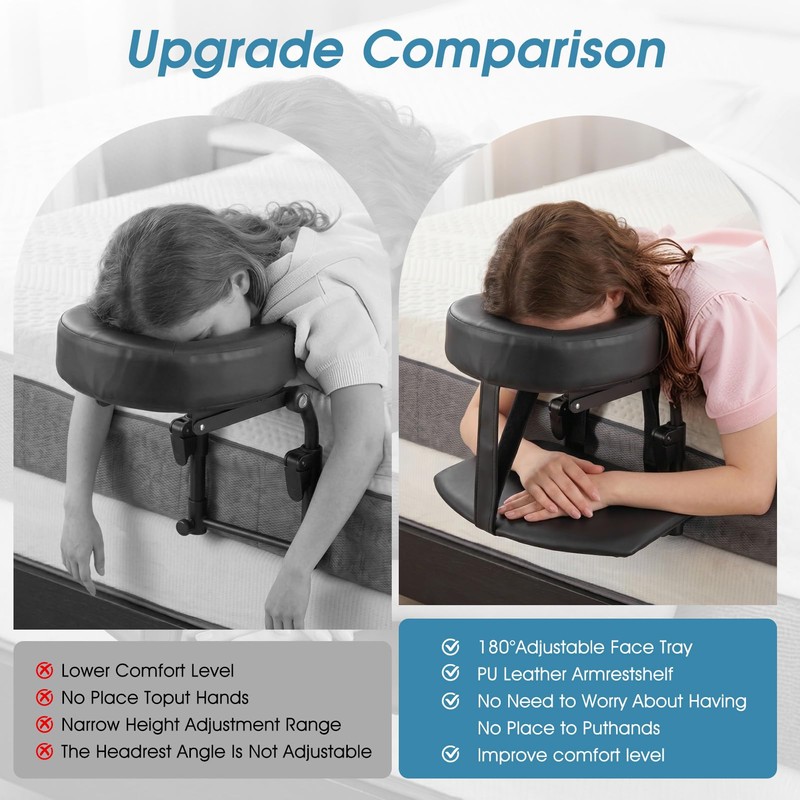 VINGVO Massage Headrest for Bed with Face Pillow, Adjustable Massage