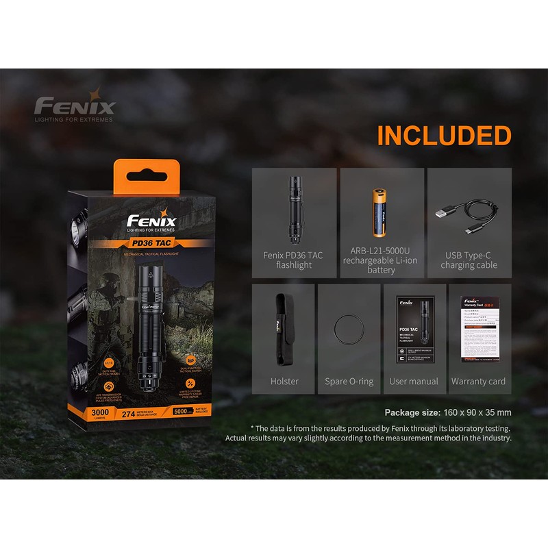 EdisonBright Fenix PD36 TAC 3000 lumen LED Tactical Flashlight, holster
