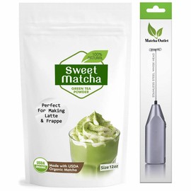 Matcha Outlet Sweet Matcha Latte Green Tea Powder Japanese Mix 12oz with Electric Milk Frother