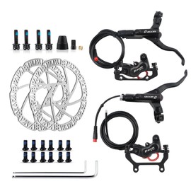 ZOOM Ebike Hydraulic Disc Brake Set: HB-876E 4-Pistons Power-Off Electric Bike Brake Kit with 2-PIN Sensor Included 160mm Rotors and Mounting Adapter