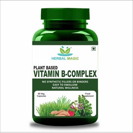 Herbal Magic's Pure & Natural Blend -Vitamin B-Complex 60 Veg Capsules - Made from 14 Different Fruits, Vegetables & Herbs UKAS LAB Tested in UK No Fillers/Colors/Preservatives/maltodextrin