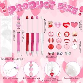 Zhanmai 197 Pcs Valentine‘s Day DIY Beadable Pens Kit 24 Plastic Ballpoint Pen with 101 Assorted Colors Wooden Beads 48 Spacer Bead 24 Packaging Bags for School Gift Office Supplies