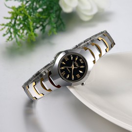 JewelryWe Men's Womens Wrist Watch Tungsten Carbide Calendar Quartz His and Her Couple Watches