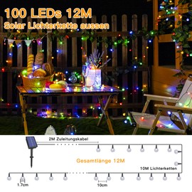Ollny Solar Fairy Lights Outdoor Weatherproof 12 m 100 LEDs IP65 Waterproof Fairy Lights Outdoor Solar with 8 Modes Solar Fairy Lights Outdoor for Garden Patio Balcony Wedding (Colourful)