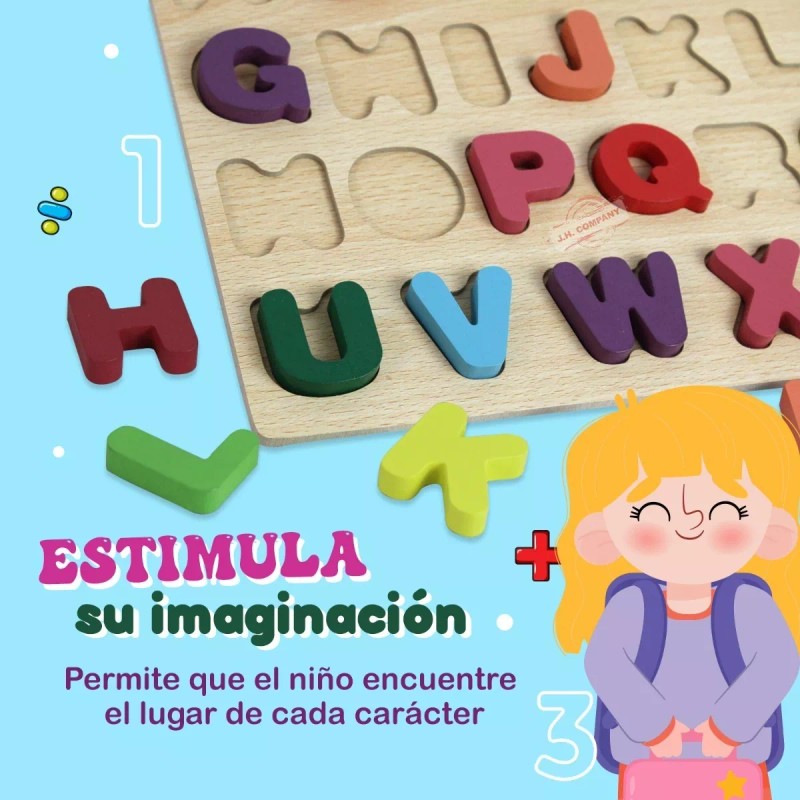 J.H. Company Rompecabezas Juguete Didactico Madera Numeros Letras M-092