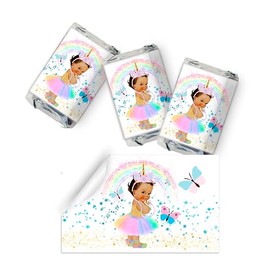 Unicorn Girl Labels Mini Candy Birthday Baby Shower Party Favor Supplies Rainbow Party Decoration (Brunette Girl)