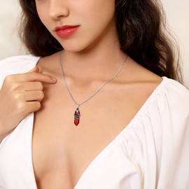 Bestyle Snake Wrap Crystal Necklaces for Women, Created Hexagonal Garnet Crystal Pendant January Birthstone Necklace Silver Gemstone Chain, Gift on Birthday/Mother's Day/Christmas