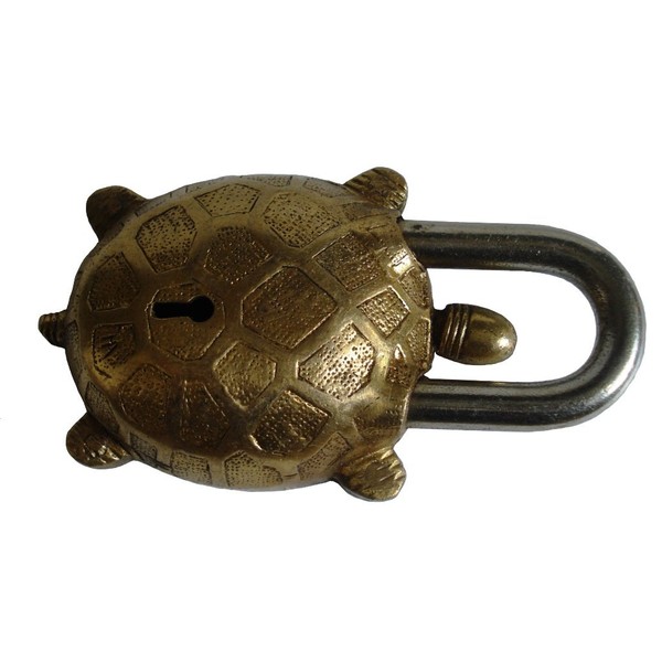 Home - Garden Brass Padlock - Lock with Keys - Working - Brass Made - Type : (Tortoise - Brass Finish)