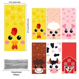 Pajean Pieces Farm Animal Party Favor Bags, Plastic Candy Goodies Gift Treat Bags Farmhouse Decor for Baby Shower Boys Girls Kids Happy Birthday Party Decorations Supplies
