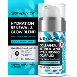 SimplyVital Collagen, Peptide & Retinol Moisturizer for Face, Neck & Décolleté – Lightweight Hydration for Daily Care – Made in USA – Hyaluronic Acid Cream – 1 fl.oz