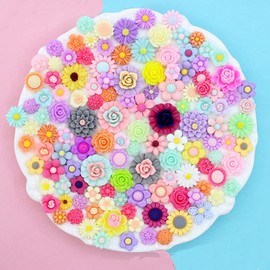 SUKPSY 100 piezas de flores de resina con parte trasera plana, adornos sueltos mezclados para manualidades, clips para el pelo, fundas de teléfono, accesorios de decoración (100)