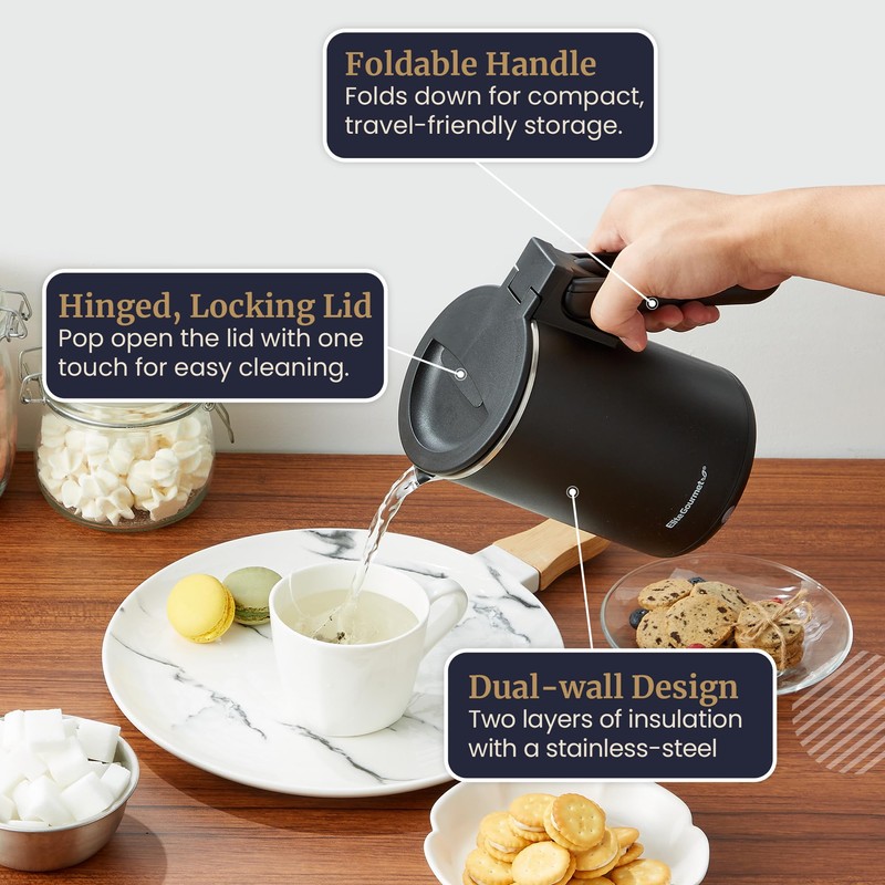 Elite Gourmet Dual Voltage 120-230V, Travel Double Wall Insulated Cool-Touch,