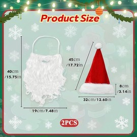 Christmas Hat and Beard Set, Classic Christmas Outfit for Adults, Perfect for Christmas Parties and Costume Events, Red Christmas Hat with Elastic Cord