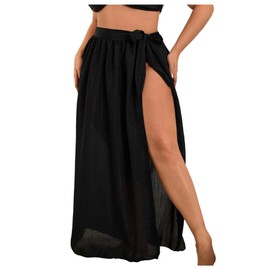 Verdusa Women's Plus Size Bowknot Sarong Cover Up Maxi Skirt Split Thigh Wrap Swim Skirts, Black, 3X-Large Plus