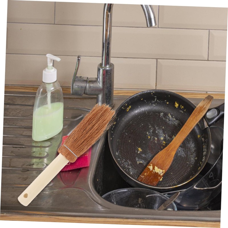 VILLFUL Coconut Bristle Dish Brush Soft Palm Scrubber for Cast