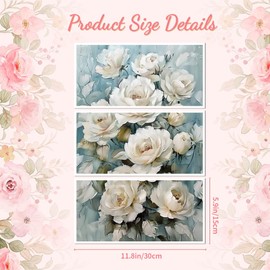 Peacoblue Rub on Transfer Decal Sticker for Furniture Craft Decor 6"x12" Vintage White Rose, 3Pcs Waterproof UV DTF Transfer for Drawer Dresser Glass Porcelain Wood Plastic
