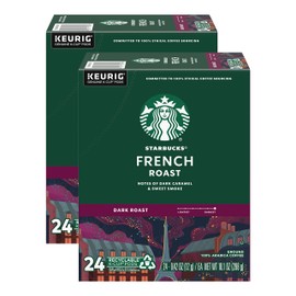 Starbucks Coffee K-Cup Pods, French Roast, Dark Roast Coffee, Notes of Dark Caramel & Sweet Smoke, Keurig Genuine K-Cup Pods, 24 CT K-Cups/Box (Pack of 2 Boxes)