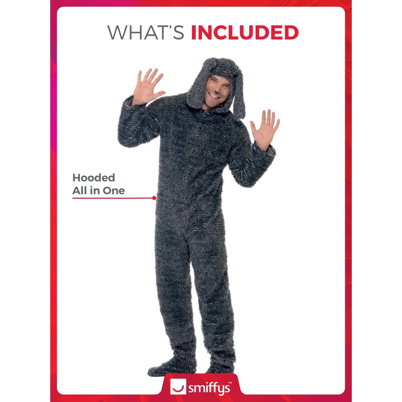 Smiffys Fluffy Dog Costume, Grey, L - Size 42 inch-44