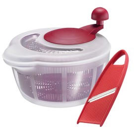 Westmark Salad Set: 1 Salad Spinner 5 Litres + 1 Vegetable Slicer, Plastic/Rustproof Stainless Steel, BPA-Free, Fortuna, Colour: Transparent/Red, 243222E9
