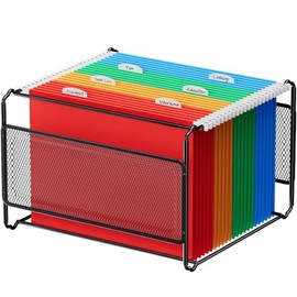 MaxGear Caja organizadora de archivos colgante de malla, caja de almacenamiento de archivos de tamaño carta con rieles lisos, soporte de metal de escr