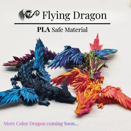 GemmiCho 3D Printed Dragon with Wings, Crystal 3D Printed Dragon, 3D Printed Animals, 3D Printed Movable Animals, Home Office Decor Executive Desk Toy (Glow Purple)