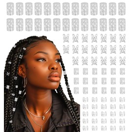 120 Pcs Silver Hair Jewelry for Braids, 4 Style Adjustable Cuffs Rings Beads, Decorative Accessories for Dreadlocks Festival Hairstyles Women