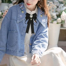 FYBownot Rhinestone Uniform Ribbon, Uniform Tie, Ribbon Brooch, Elastic Adjuster, Bow Tie, Bow Tie, Uniform Accessories, Ribbon Tie, Corsage, Bowtie, Bowknot Accessories, Black